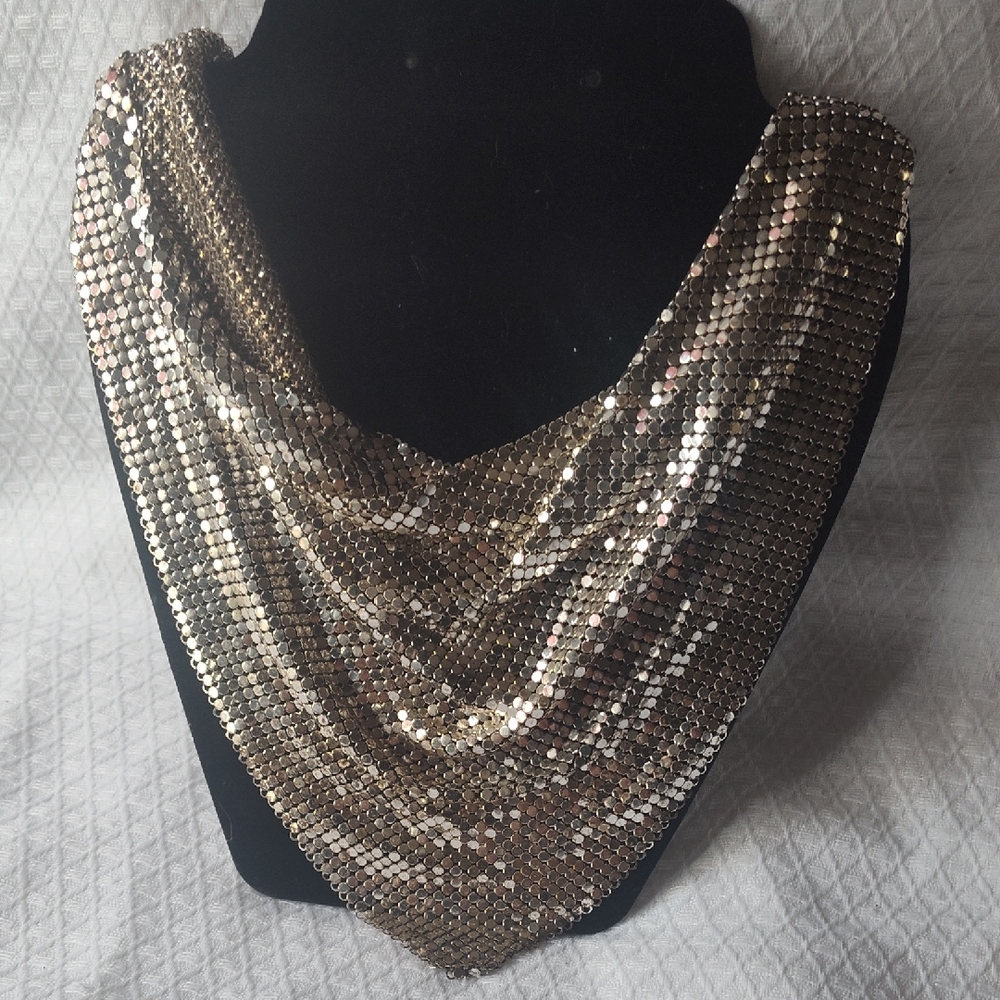 Silver Tone Whiting & Davis Mesh Statement Neckla… - image 1